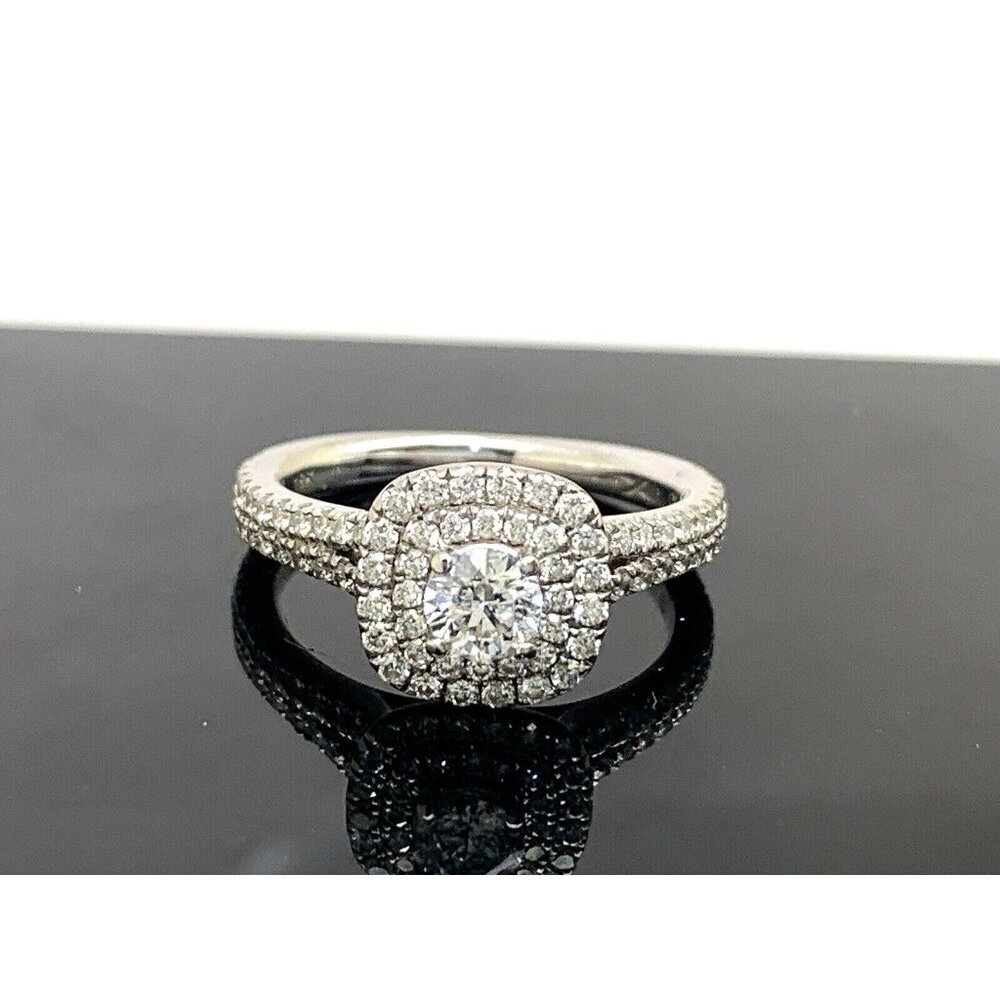 Engagement Ring Diamond Halo 1.00ctw Pave 18k White Gold IGI Women's Size 6.5
